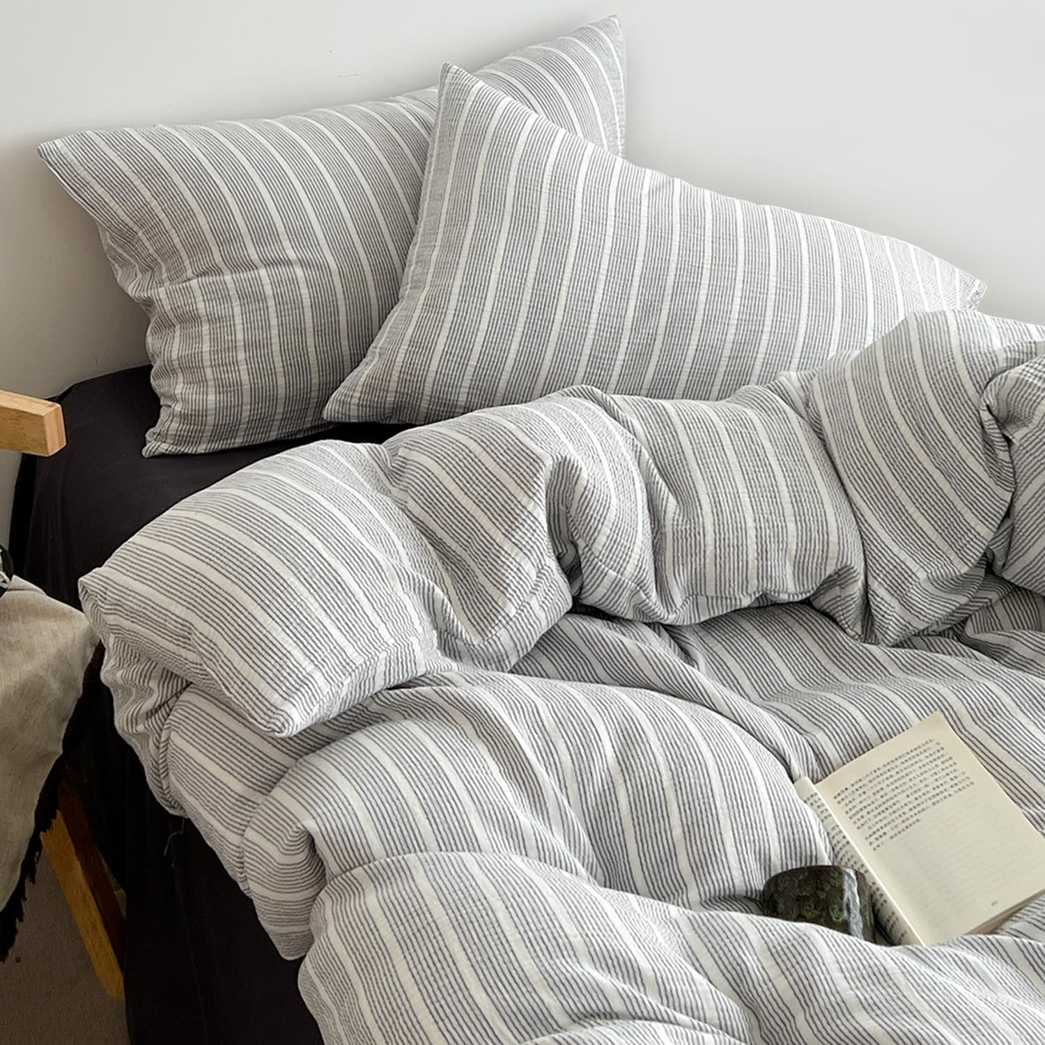 §zz.luxi Duvet Cover Set, Single, 3-Piece Set, Striped, Solid, Contrast Color, S