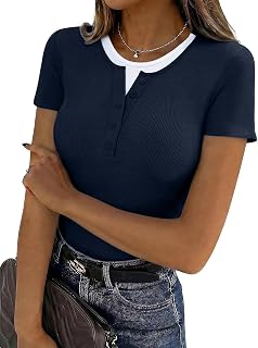 T Shirt Women's Decorative Buttons Round Neck Short Sleeve Casual Summer T-Shirt for Daily and Office Use S-XXL