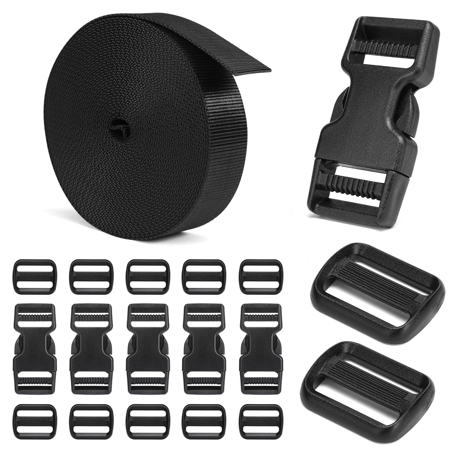 BEYOURD Buckles and Straps Set 1": 6 Yards of Thick Nylon Webbing, 6-Pack Heavy 