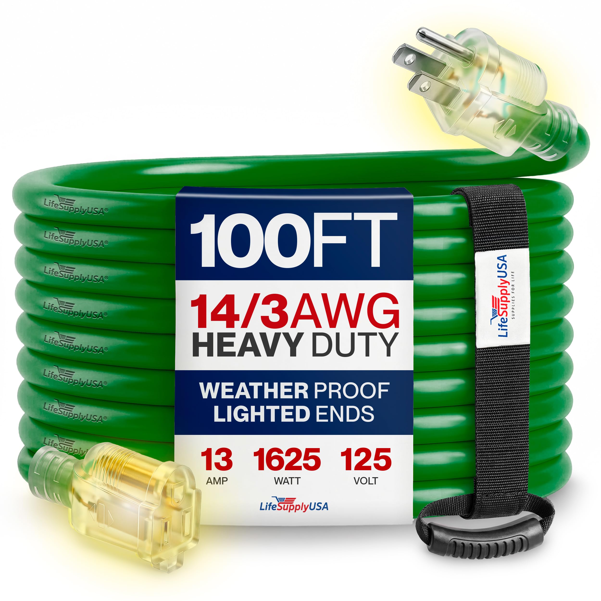 100ft Outdoor/Indoor Extension Cord 14/3 Gauge Heavy Duty 3 Prong SJTW, Waterpro