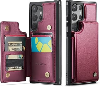 Vinich for Samsung Galaxy S23 Ultra Wallet Case with Card Holder, Wine Red