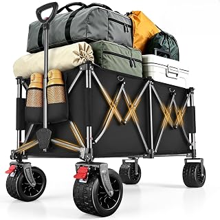 YEAUPE PRO Folding Beach Cart with Wide Wheels and Brakes 195L Black