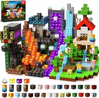 GraceDuck Light Up Magnetic Blocks 200 Pieces Build Volcano Forest Portal Castle, Fun Magnetic Building Cubes with LED Lights, Sensory Learning Toys for Kids Aged 3 4 5 6 7 8 Year Old Boys Girls Gift