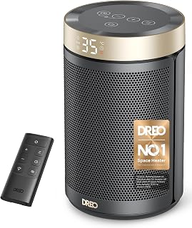 Dreo Electric Heater, 1500W Energy Efficient Space Room Heater, Upgrade Remote Portable Ceramic Fan Heaters, Thermostat, 3 Modes 12H Timer, Overheat & Tip Over Protection, for Bedroom, Atom 316, Gold