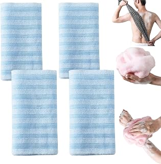 Exfoliating Shower Towel for Men and Women, Dual-Texture Long Body Scrubber for Back & Face, Quick-Drying Durable Bath Cloth for Smooth Skin (4PCS-B)