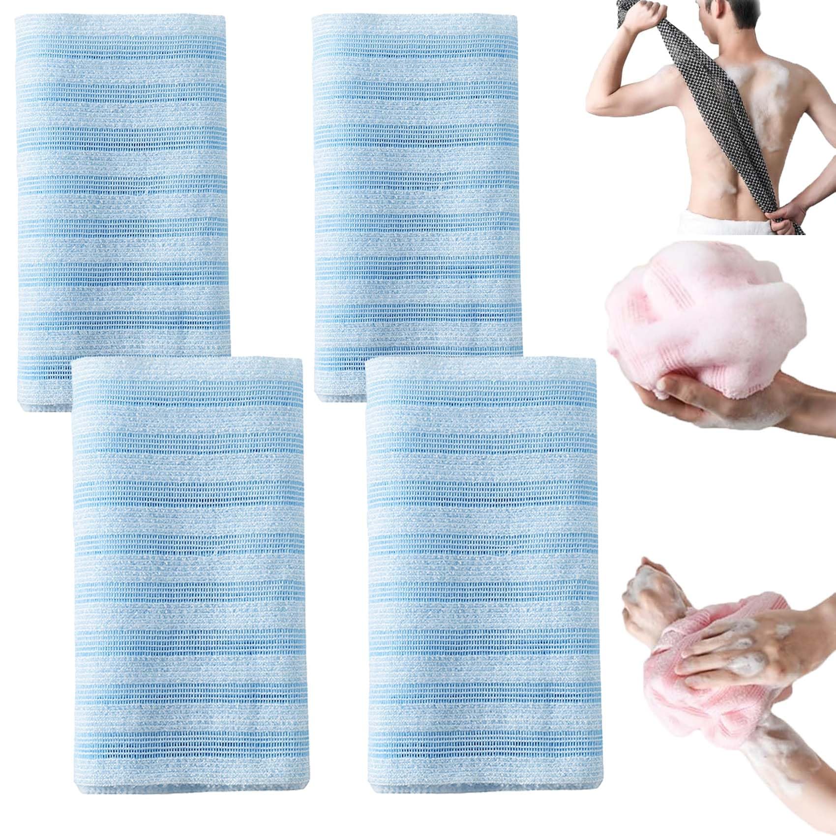Exfoliating Shower Towel for Men and Women, Dual-Texture Long Body Scrubber for 