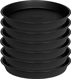 Bleuhome 6 Pack 6 inch Plant Saucer Tray, 4 6 8 10 12 15 17 19 inch Plant Saucers, Heavy Duty Plastic Plant Saucers for Indoors, Bird Bath Bowls, Flower Plant Water Trays for pots Planter (6", Black)