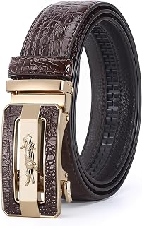 Luxury Crocodile Pattern Leather Belt with Automatic Buckle, Black and Brown, Gold and Gunmetal Buckle, Ratchet Design