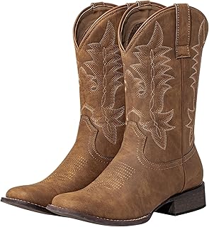 SheSole Women's Wide Square Toe Western Cowgirl Cowboy Boots