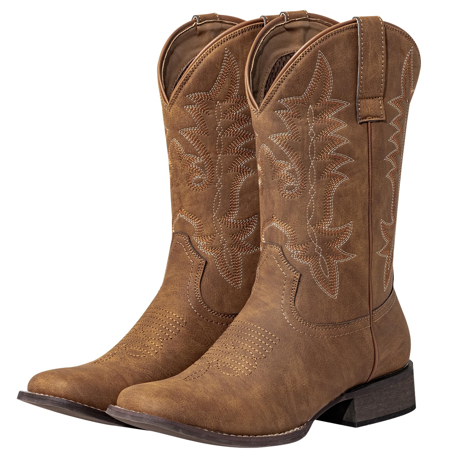 SheSole Women's Wide Square Toe Western Cowgirl Cowboy Boots