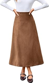 Simplee Womens Faux Suede Midi Skirt High Waist A Line Fall Skirt