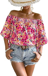 Floerns Women Boho Off Shoulder 3/4 Bell Sleeve Summer Blouse