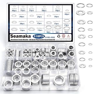 Seamaka 510PCS Oil Crush Washer,18 Sizes Oil Drain Plug Gaskets Assortment Kit,Automotive Aluminum Drain Plug Washer M6 M8 M10 M12 M14 M16 M18 M20 M22 M24