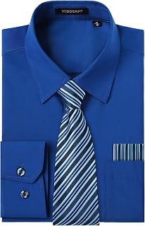 HISDERN Mens Dress Shirt with Tie Pocket Square Set Classic Button Down Shirt Matching Tie Long Sleeve Shirts
