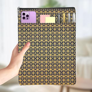 Art Deco Sleeve Navy Blue Gold Vintage Geometric Pattern Canvas Book Protector Pouch Zipper Book Cover for Paper Back Hardcover Book Lovers Gift Readers Daughters Women Teachers Students