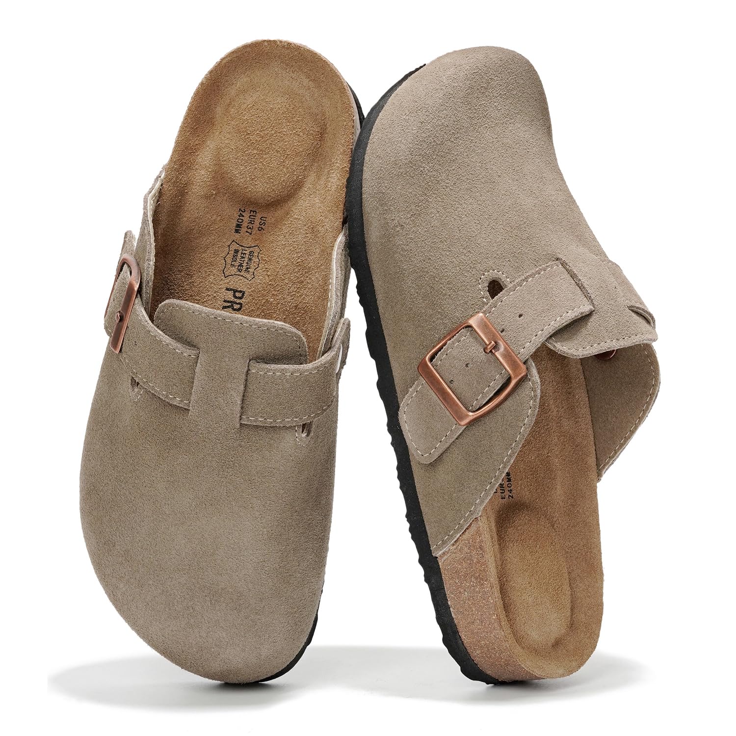 PROJECT CLOUD 100% Genuine Leather Womens Cork Footbed Clogs for Women | Memory 