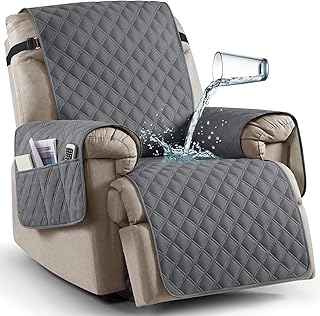 Ruaozz 100% Waterproof Recliner Chair Cover Non-Slip Reclining Cover for Recliner Chair Washable Chair Seat Cover with Elastic Straps for Kids, Dogs, Pets (Dark Grey, 1 Seater 23'')