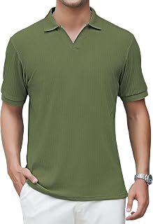 Alex Vando Polo da uomo in maglia con scollo a V, casual, a maniche corte, vestibilità regolare, a costine, da golf