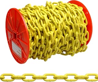 Campbell System 3 Grade 30 Low Carbon Steel Proof Coil Chain on Reel | Yellow Polycoated | 3/16" Trade | 0.21" Diameter | 100' Length| 800 lbs Load Capacity