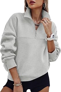 PRETTYGARDEN Felpa oversize da donna a maniche lunghe con zip a un quarto e scollo a V, casual, alla moda, abbigliamento autunnale