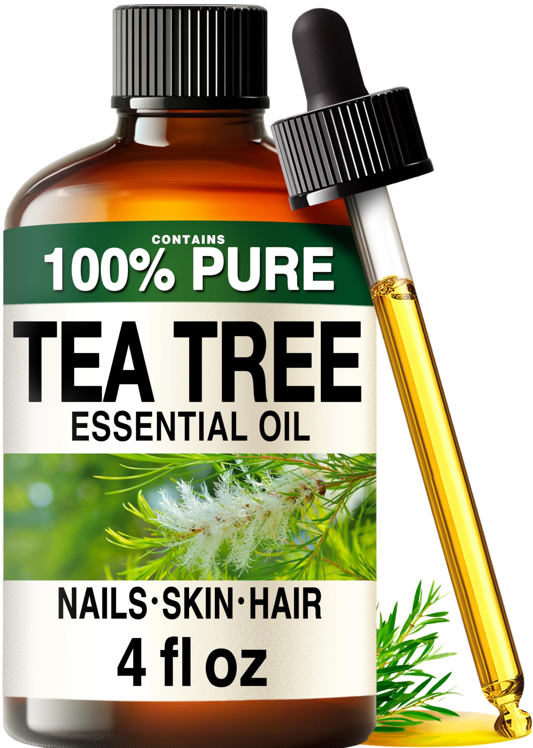 100% Pure Tea Tree Essential Oil 4 Fl Oz for Skin, Hair, Scalp and Nails | Melal