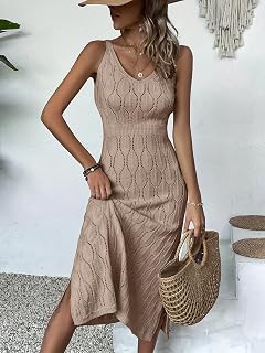 Vestido largo sin mangas de punto para mujer, vestido de playa para verano, estilo vacacional, casual, vestido largo con vuelo