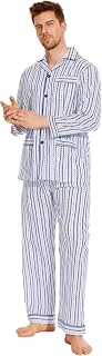 GLOBAL Men's Long Sleeve Pyjamas 100% Cotton Pyjama Set with Pockets