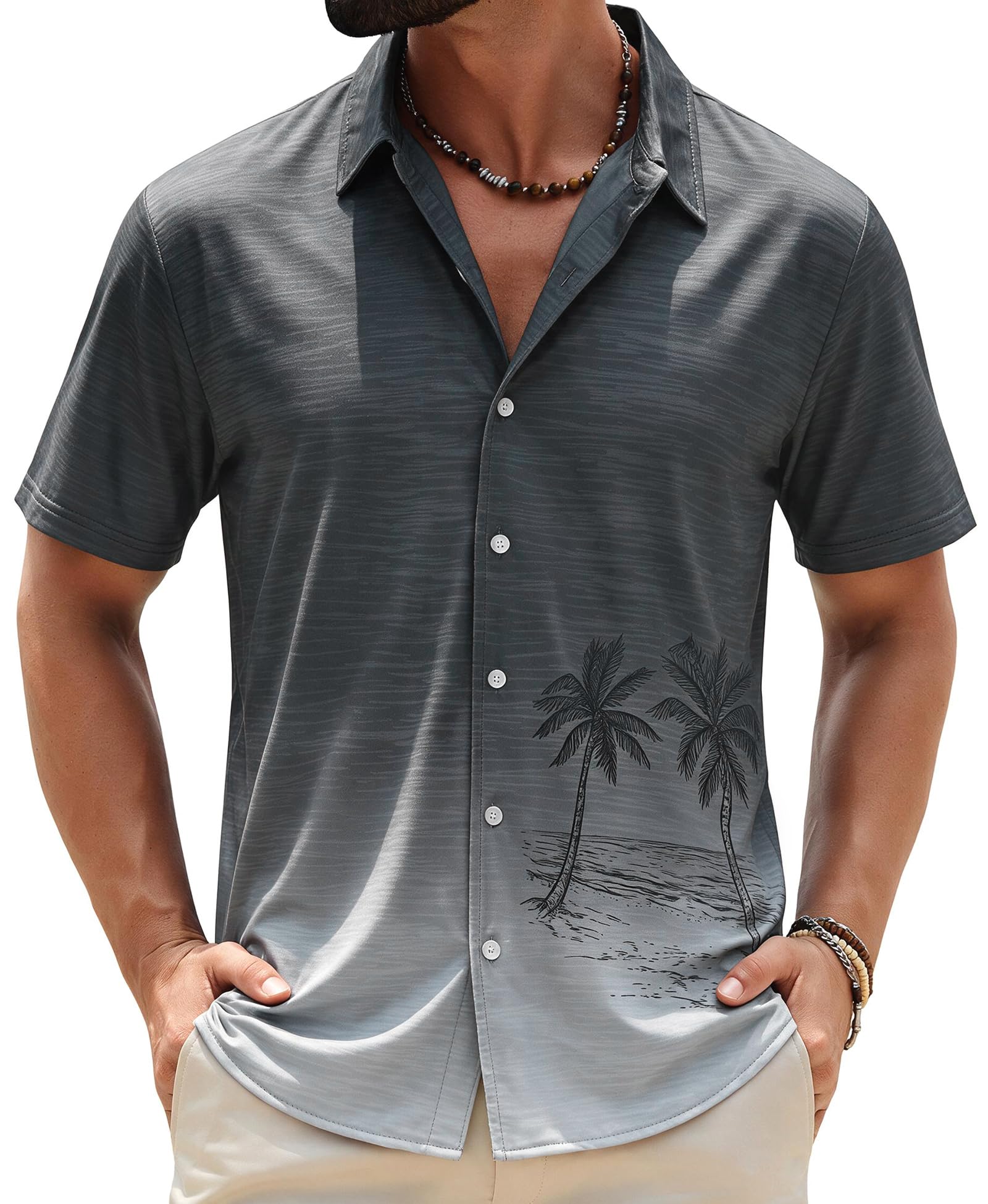 ELETOP Men's Hawaiian Shirt Tropical Beach Short Sleeve Casual Shirt