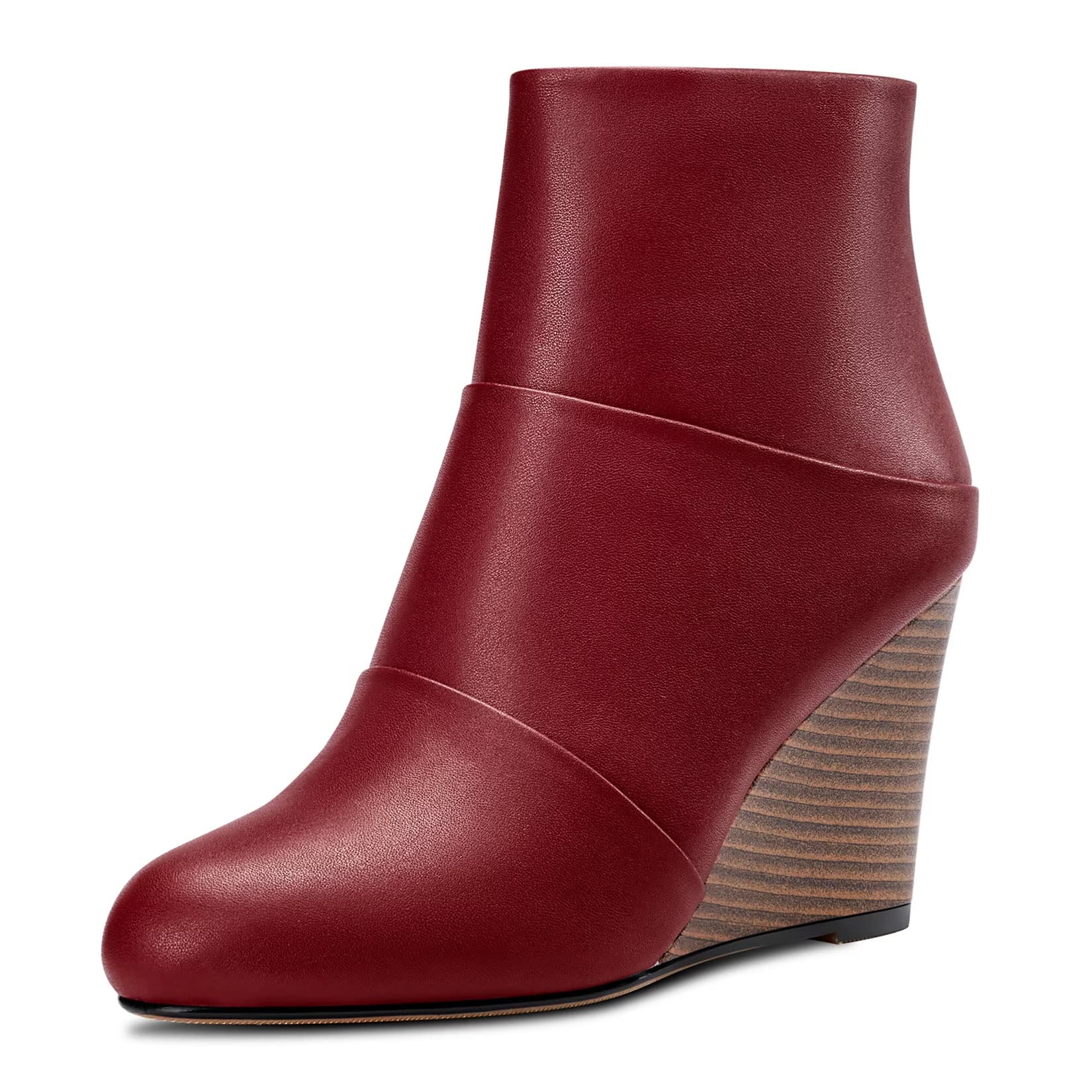 HDEUOLM Women's High Wedge Heel Closed Round Toe Ankle Boots 8.5 cm Heels Slip-o