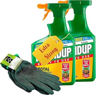 Fast Action Weed Killer & Garden Gloves - Pack of 2 x 1.2L Ready To Use Total Weed Burner Weedkiller with 2 Pairs of Garden Gloves. Weed Killer Extra Strong for Driveways, Paths, Patios