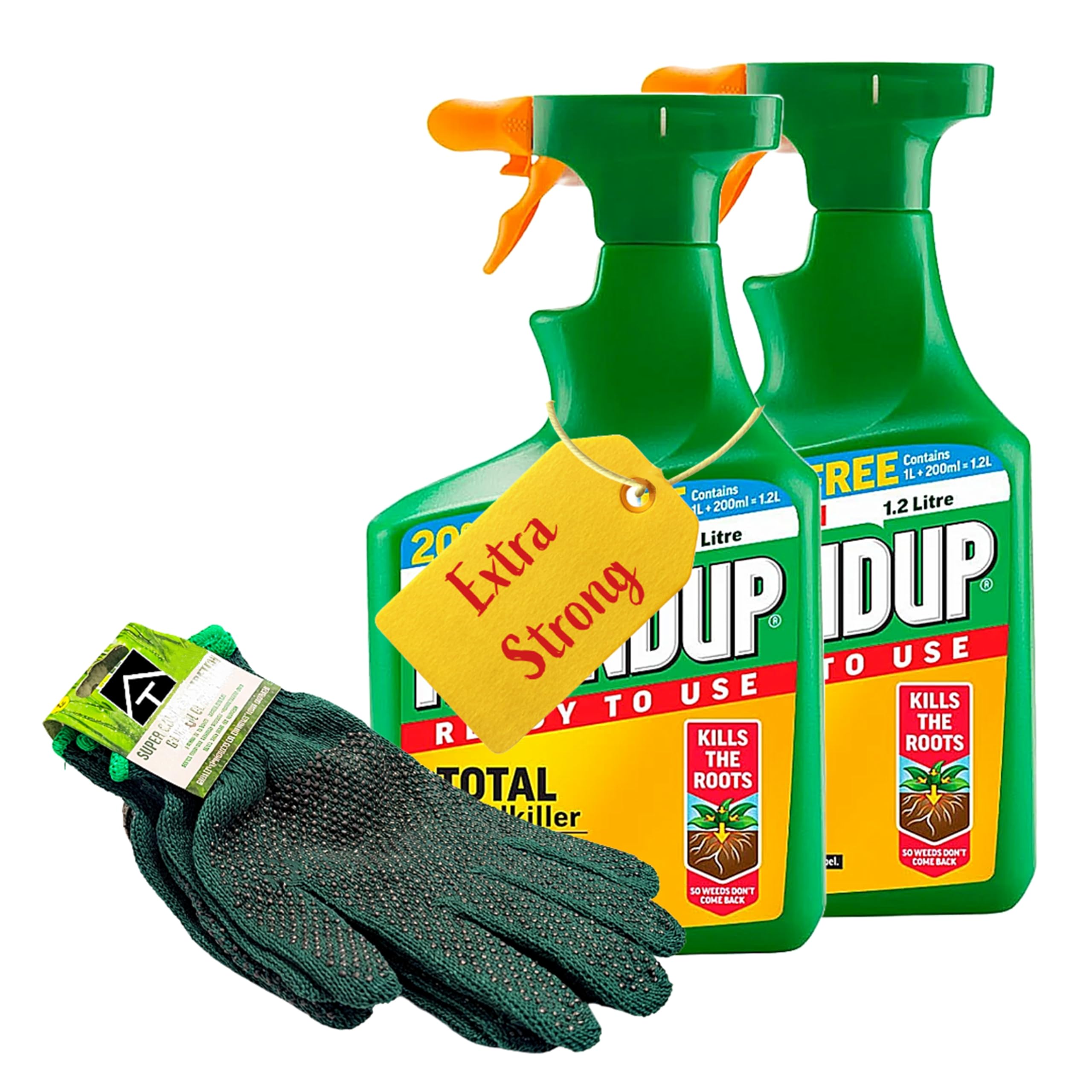 Fast Action Weed Killer & Garden Gloves - Pack of 2 x 1.2L Ready To Use Total We
