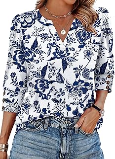 WIHOLL 3/4 Length Sleeve Womens Tops with Button Cuffs Dressy Casual V Neck Summer Outfits Early Fall Fashion Spring Clothes