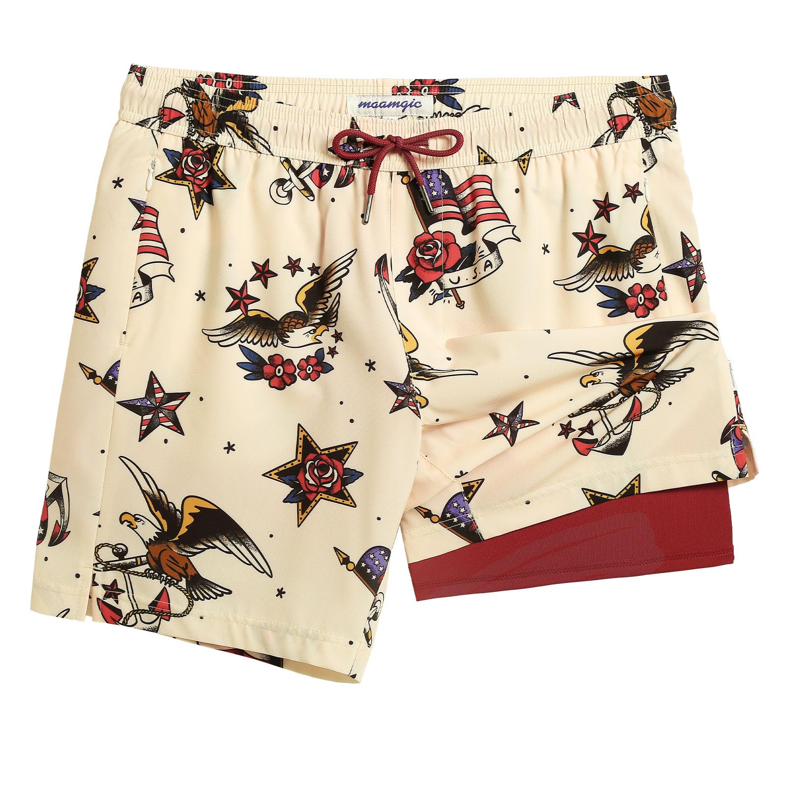 maamgic Men's 2 in 1 Quick Dry 14 cm Stitching Swim Trunks