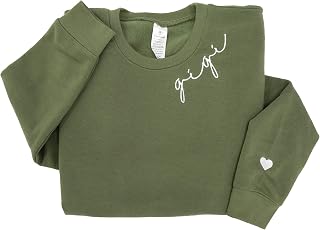 IZI POD - Round Neck Embroidered Heart Sleeve Sweatshirt for Women Gift for Mom Grandma Mimi Nana Gigi