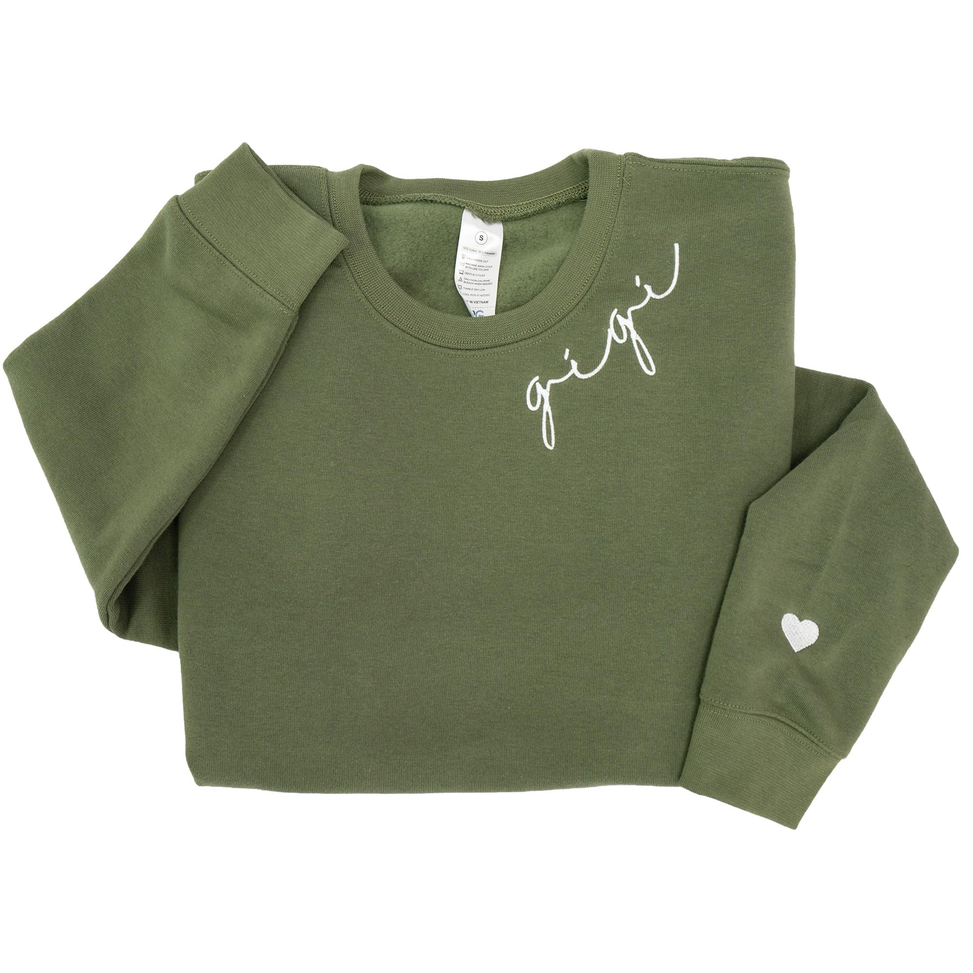 IZI POD - Round Neck Embroidered Heart Sleeve Sweatshirt for Women Gift for Mom 