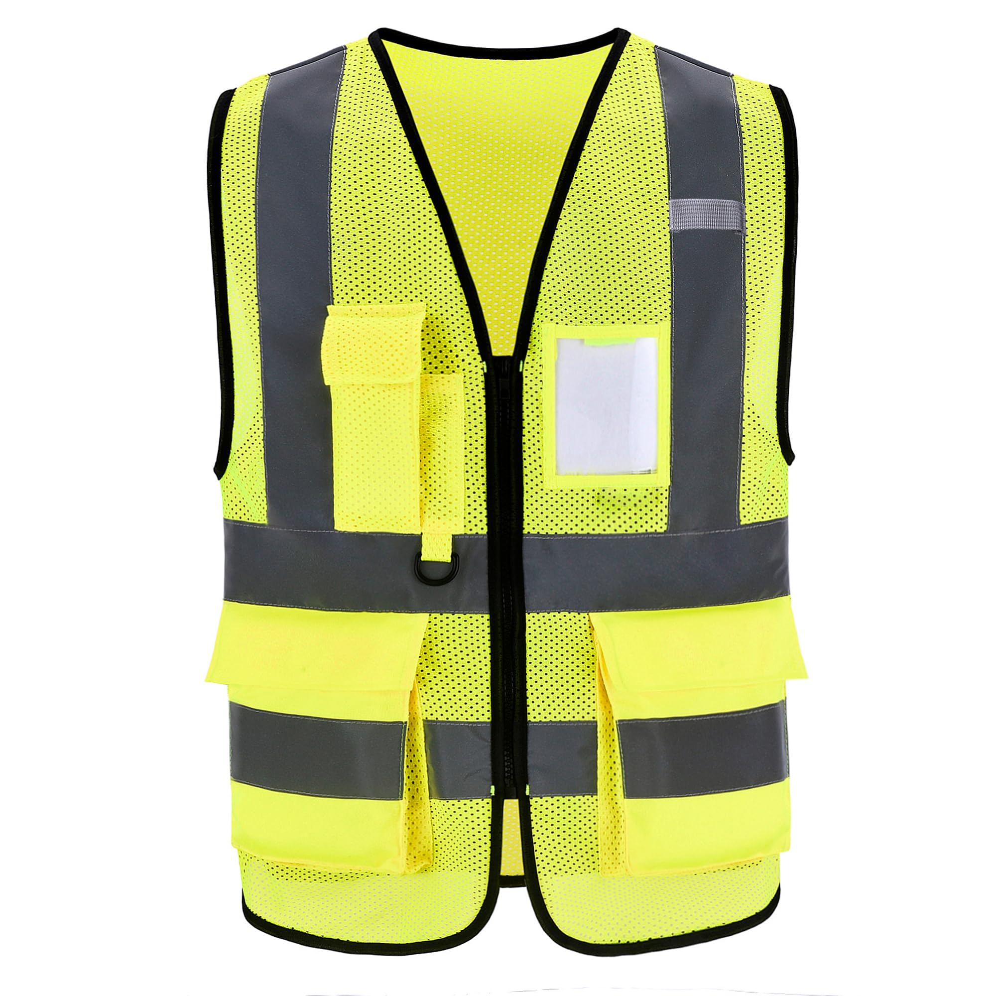 High Vis Safety Vest Reflective Strips, Multi-Pocket Design, Available in Yellow