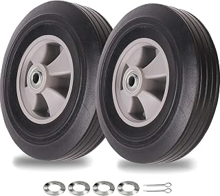 (2-Pack) AR-PRO 10" x 2.5" Flat Free Solid Rubber Tires and Wheel - 10 inch Solid Wheels with 5/8" Axles and 2.25 Offset Hub - Replacement Wheels for Hand Trucks Dolly and Wheelbarrows