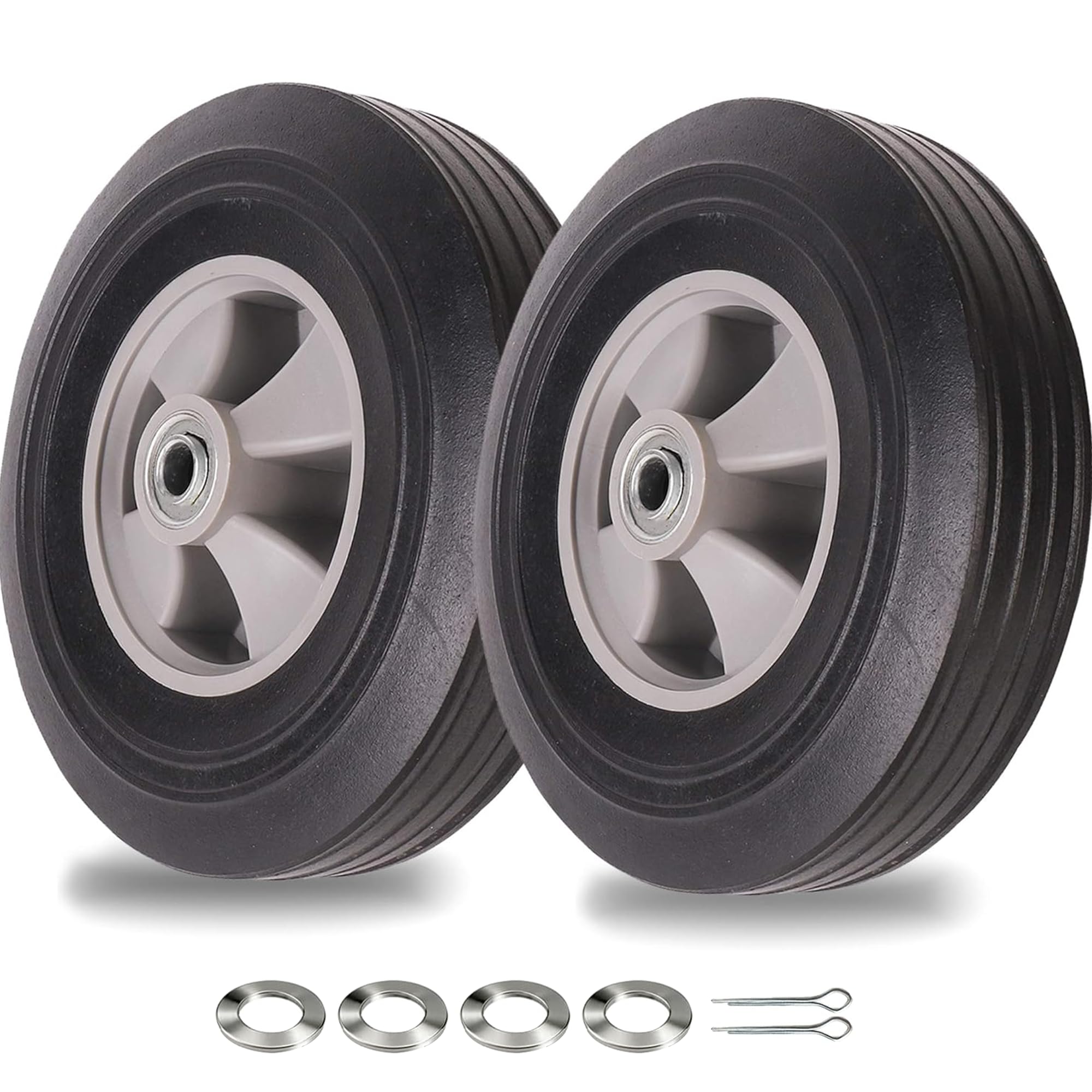 (2-Pack) AR-PRO 10" x 2.5" Flat Free Solid Rubber Tires and Wheel - 10 inch Soli