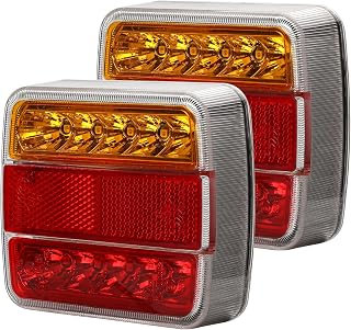 Qiping 2 Pack 12V LED Trailer Tail Lights with E-Mark, 5 Function Truck Rear Light Waterproof for Tractor, Caravan, Farm Vehicles