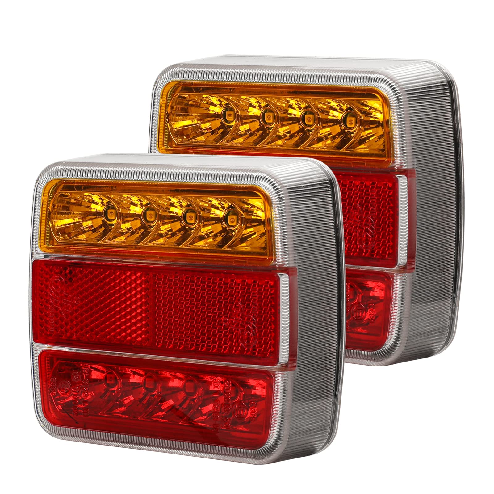 Qiping 2 Pack 12V LED Trailer Tail Lights with E-Mark, 5 Function Truck Rear Lig