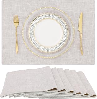 homing Faux Cotton Linen Placemats Set of 6, Cloth Dining Table Mats | Washable Farmhouse Place Mats for Fall, Kitchen, Party & Indoors, Easy to Clean, Neutral Beige, 13 x 19 Inch
