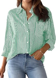 NONSAR Blusa Elegante de Mujer,de Manga Larga, a Rayas, con Botones, Informal, para Oficina, Trabajo, de algodón