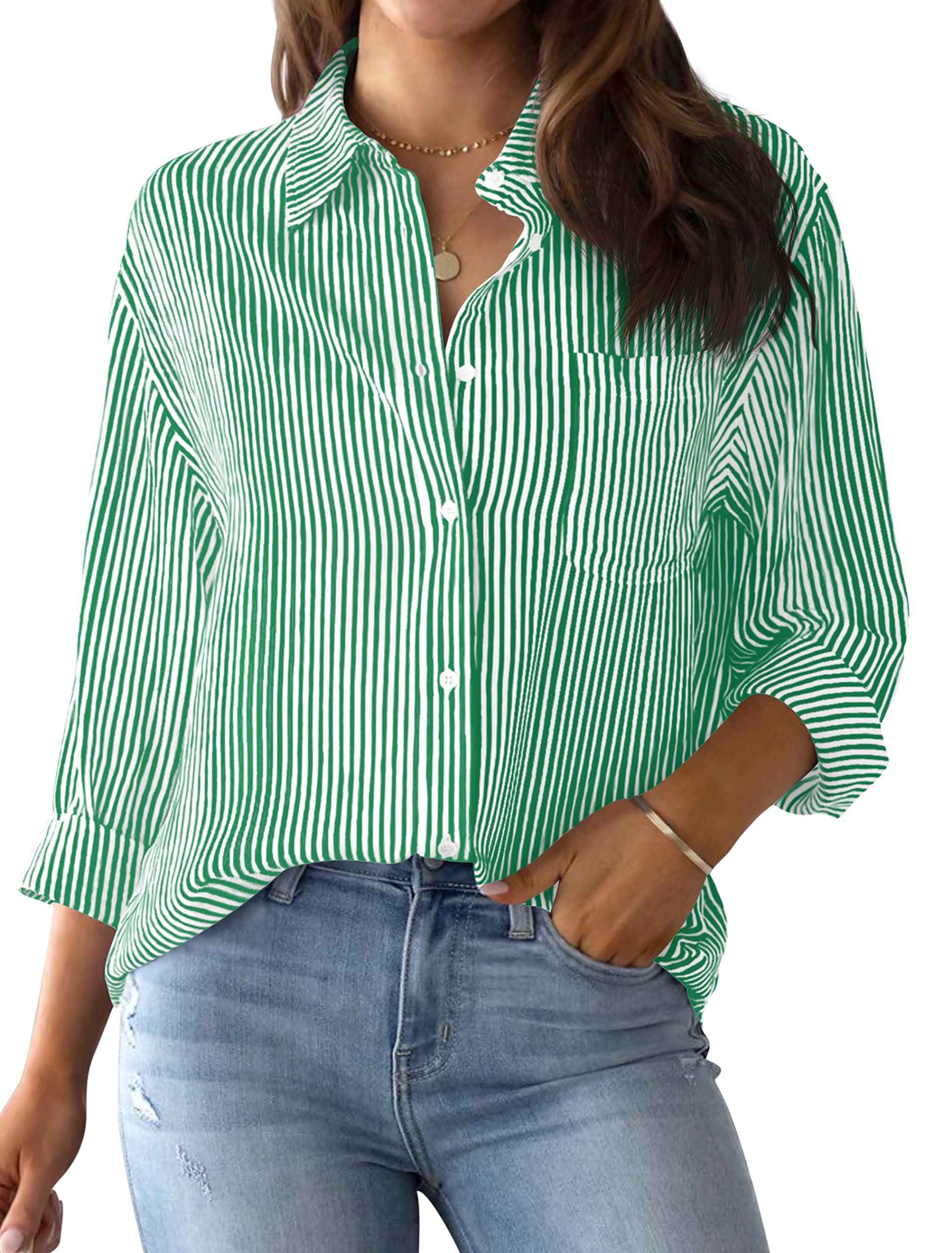 NONSAR Blusa Elegante de Mujer,de Manga Larga, a Rayas, con Botones, Informal, p