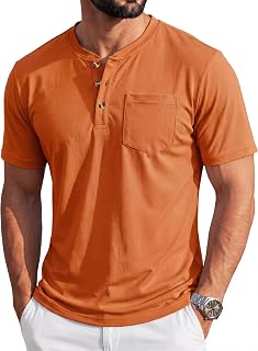 MAGCOMSEN Henley-Hemd für Herren, kurzärmelig, Baumwolle, 3 Knöpfe, Rundhalsausschnitt, T-Shirt mit Tasche, lässig, einfarbig, für den Sommer und den Alltag