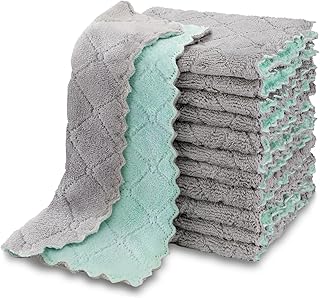 AIDEA Kitchen Dish Cloth - 12 Pack, Super Absorbent Coral Fleece Dish Cloths, No Odor Reusable Dish Rags, Premium Microfiber Cleaning Cloths, Nonstick Oil Washable Fast Drying 6.3" x10.4"