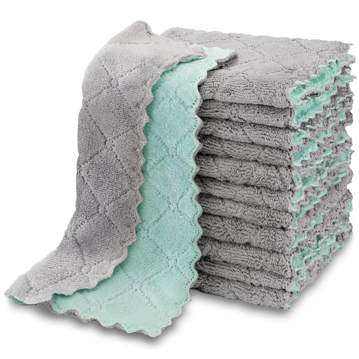AIDEA Kitchen Dish Cloth - 12 Pack, Super Absorbent Coral Fleece Dish Cloths, No
