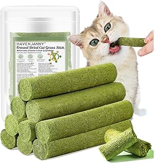50g Cat Grass Teething Stick for Cat, Freezed Dried Cats Grass Treats Snacks, Edible Cats Chew Toys for Teeth Cleaning and Hairball Removal