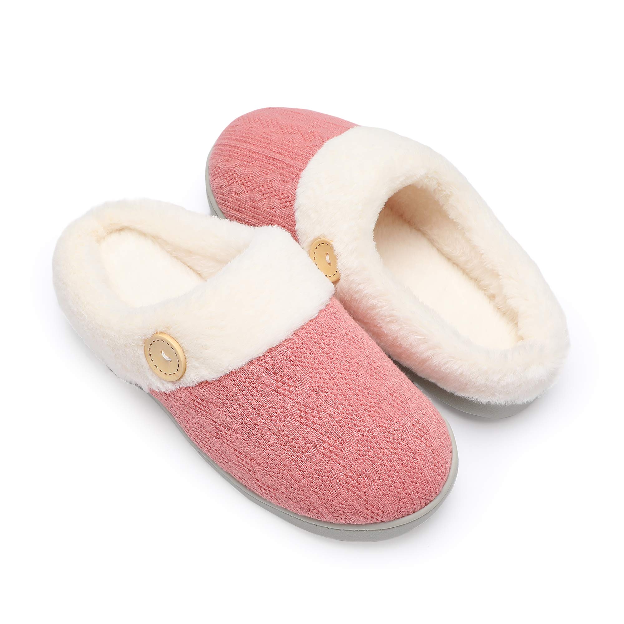 Chantomoo Women's House Slippers Comfortable Memory Foam Plush Bedroom Faux Fur 