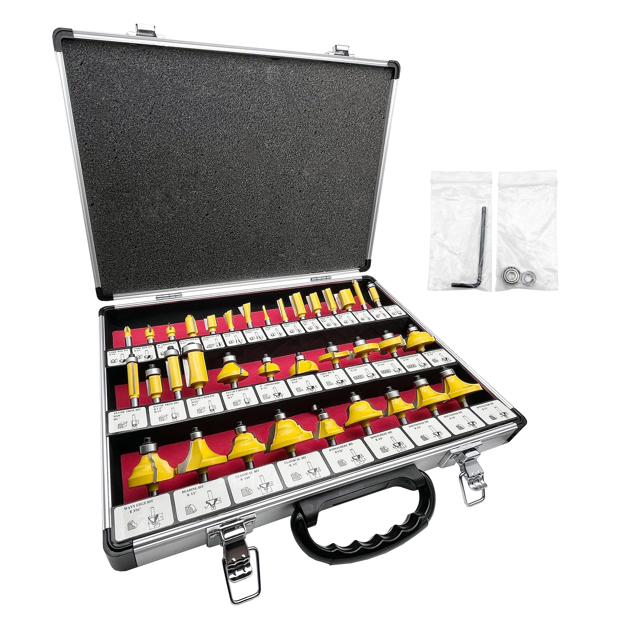 LU&MN Carbide Tipped Router Bit Set, 1/4" Shank, 35 PCS | Premium-Grade Carbide 