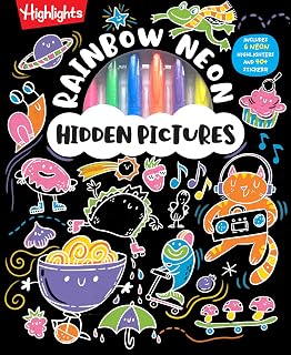 Rainbow Neon Hidden Pictures: Rainbow Activity Book with Neon Markers and Over 40 Stickers, Fun Sticker Puzzle Book for Creative Kids Ages 6-12 (Highlights Hidden Pictures Coloring Kits)